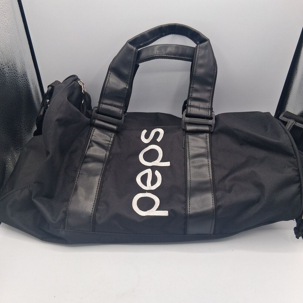 "Pepsi Black Duffel Gym Bag with Leather-Accented Handles & Shoulder Strap –...